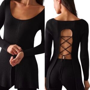 Daily Practice NWOT Bell Meadow Anthropologie Lace Black Ribbed Sweater Top M